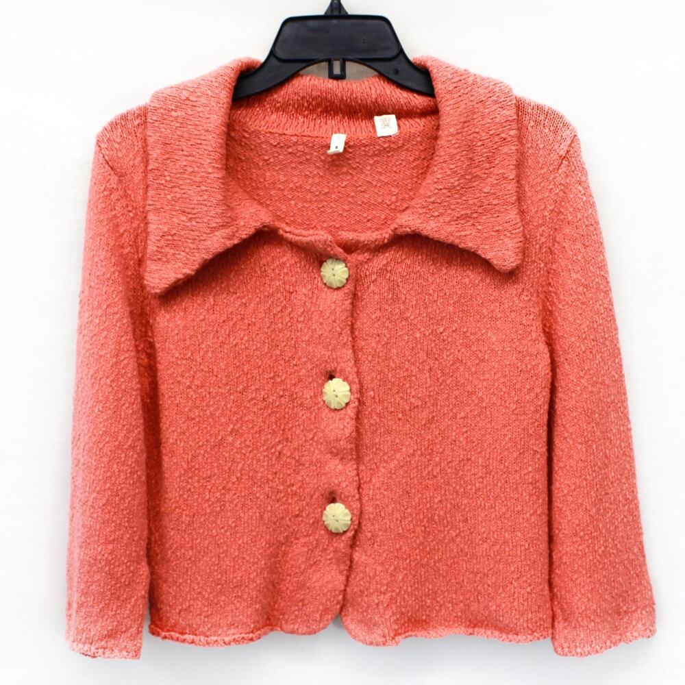 Anthropologie Moth Y2K vintage boucle coral grandma core fairy sweater top med